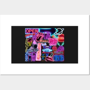 neon sign collage Posters and Art